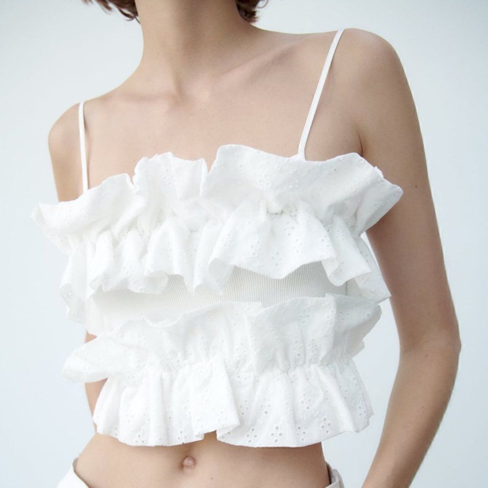ZARA CONTRAST CROP TOP NEW WHITE